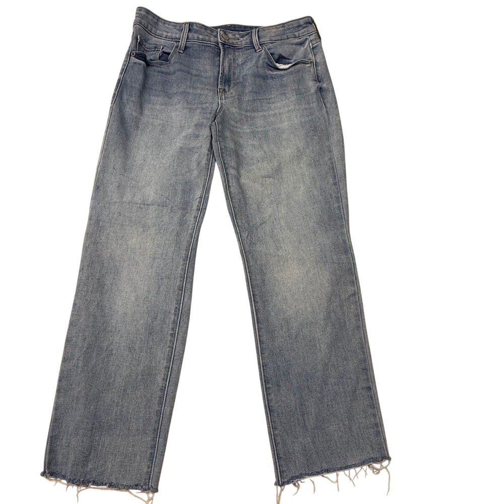 Old Navy Power Straight Jeans Light Wash Raw Hem High Rise Denim Womens 10